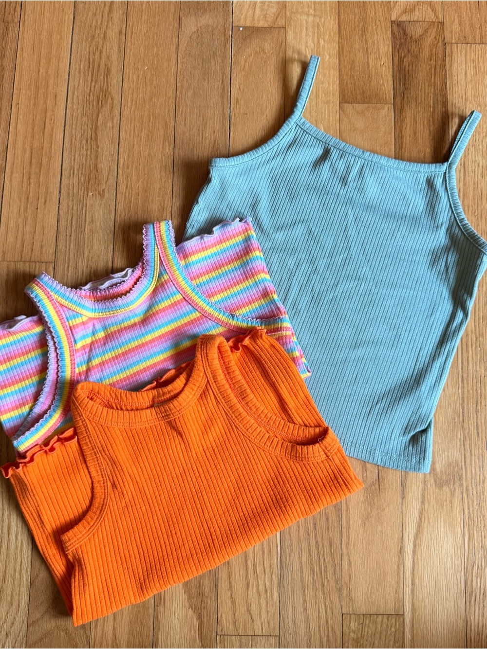 LOT of Girls Ribbed Tank Tops - Orange, Light Blue, Rainbow Stripe